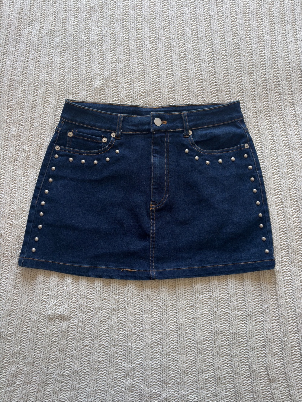 Altar’d State Studded Dark Wash Denim Mini Skirt Size Medium